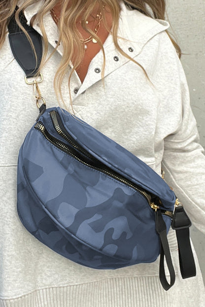 Medium Grey Abstract/ Camouflage/ Polka Dot/ Leopard Print Double Zip Fashion Crossbody Bag