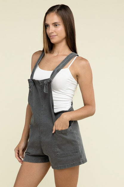 Washed Knot Strap Romper