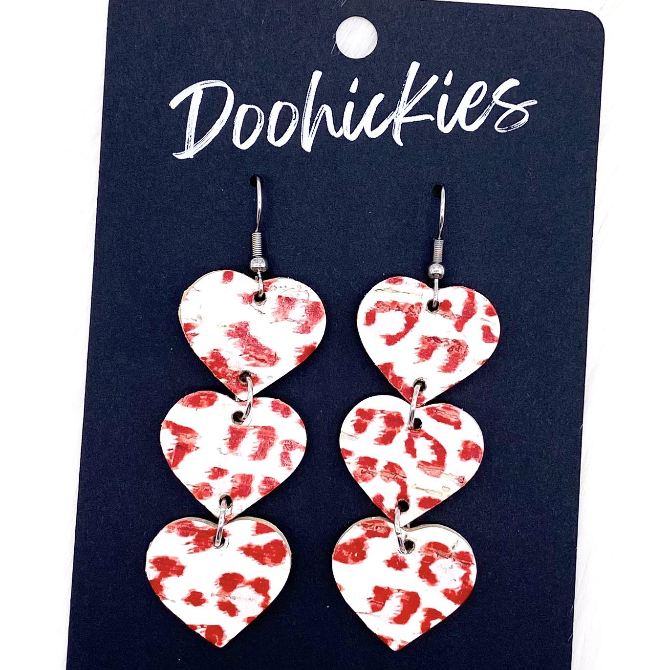 Triple Corkie Heart Drops -Valentine's Earrings