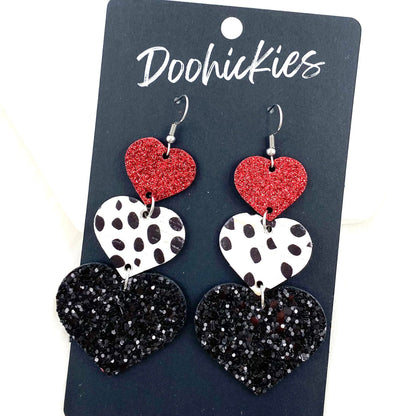 3.5" Mix it up Waterfall Hearts -Valentine's Earrings