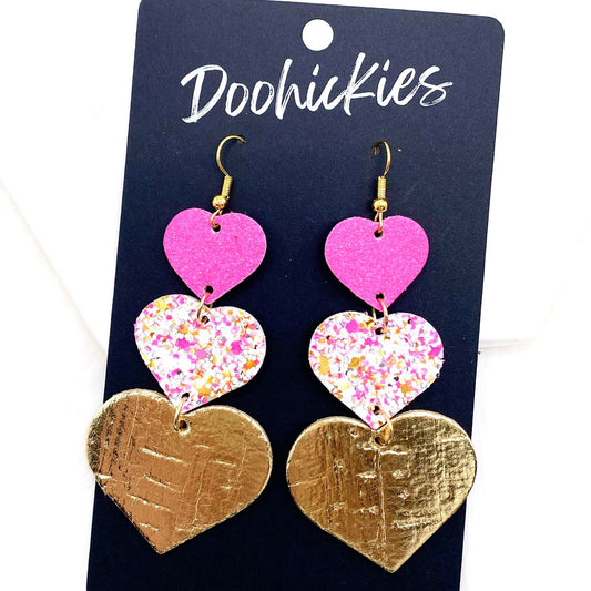 3.5" Mix it up Waterfall Hearts -Valentine's Earrings