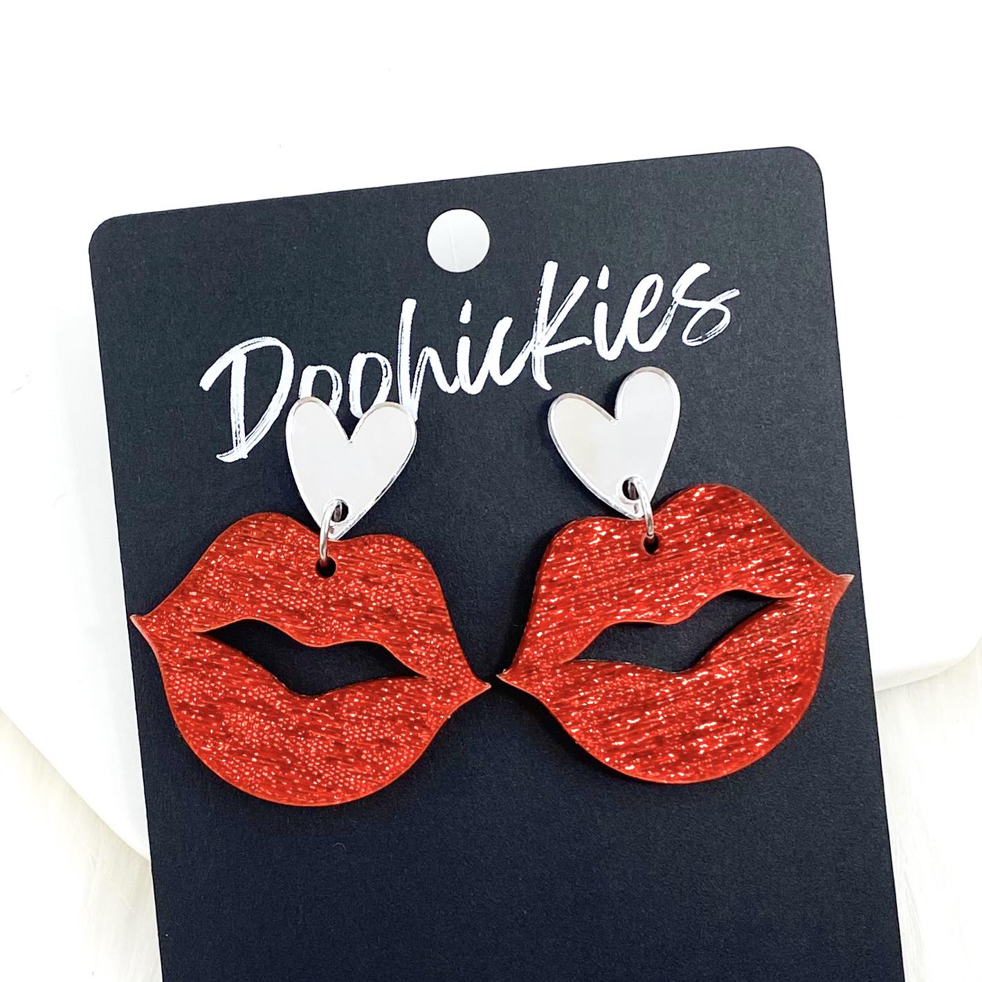 Lil' Sparkly Saffiano Smooches Dangles - Valentines Acrylic Earrings