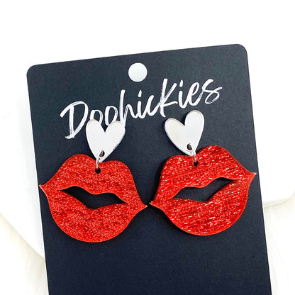 Lil' Sparkly Saffiano Smooches Dangles - Valentines Acrylic Earrings