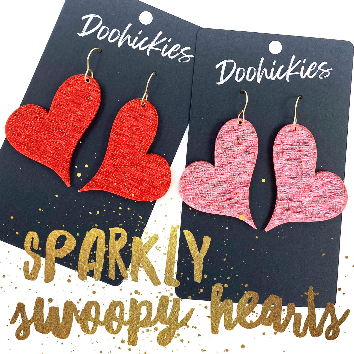 Sparkly Saffiano Swoopy Acrylic Hearts - Valentines Earrings