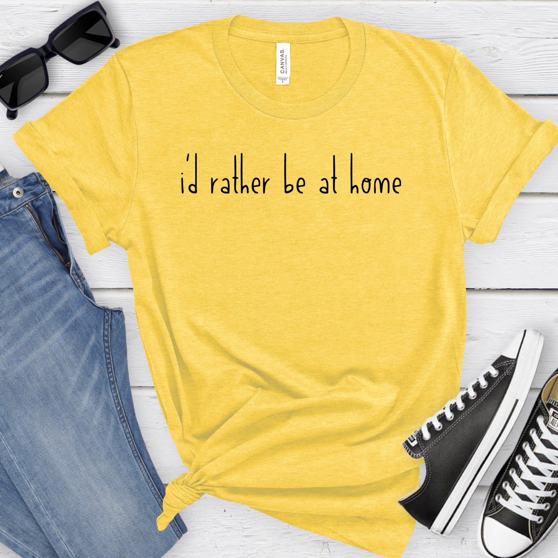 Wholesale I'd rather be at home Graphic Tee - Heather Yellow Tee