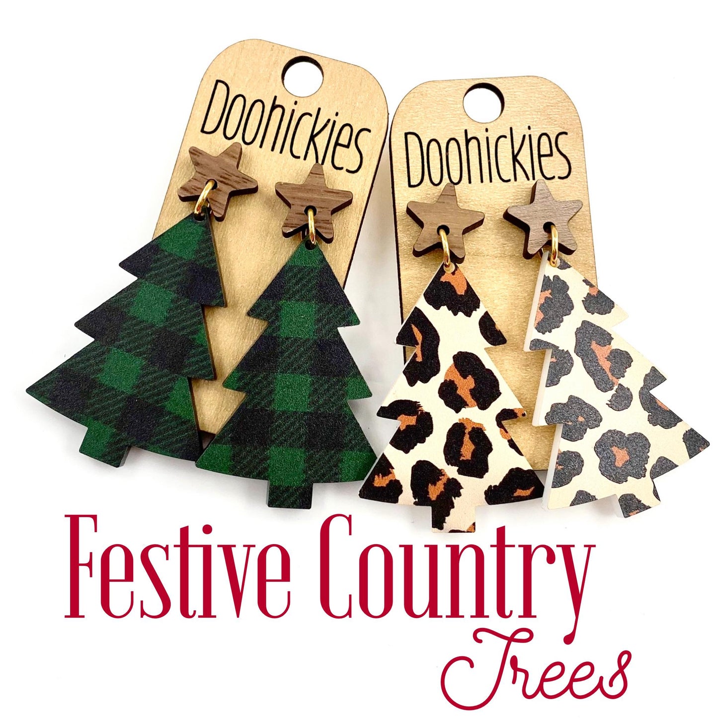 2.25" Festive Country Trees - Christmas Acrylic Earrings