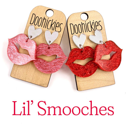 Lil' Sparkly Saffiano Smooches Dangles - Valentines Acrylic Earrings