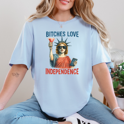 Wholesale Bitches Love Independence Graphic Tee - Baby Blue Tee