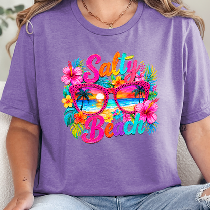 Wholesale Floral Salty Beach Graphic Tee - Heather Team Purple