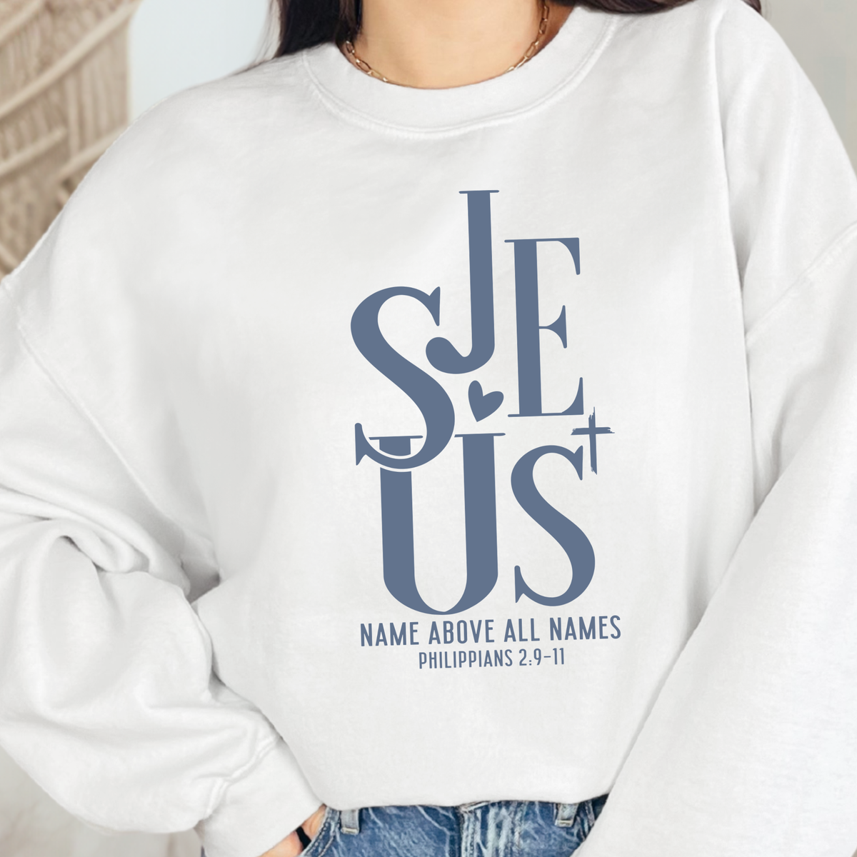 Wholesale Jesus Name Above Graphic Sweatshirt - White