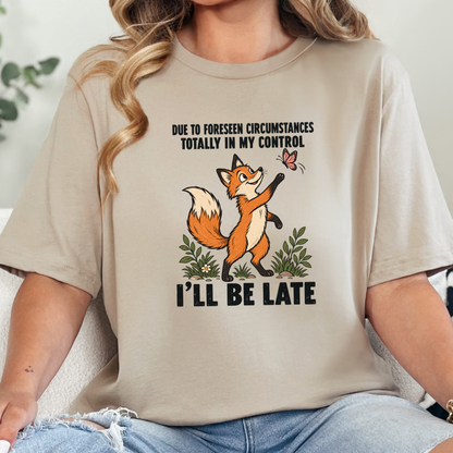 Wholesale I'll Be Late Fox Graphic Tee - Tan