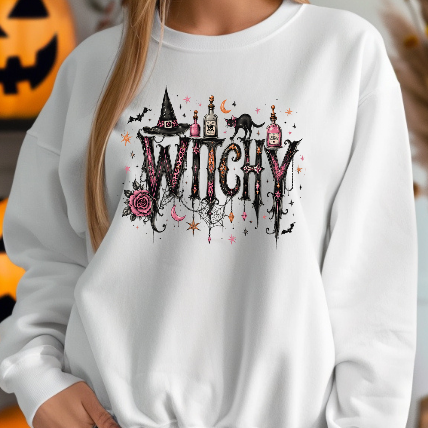 Wholesale Witchy Graphic Sweatshirt - White
