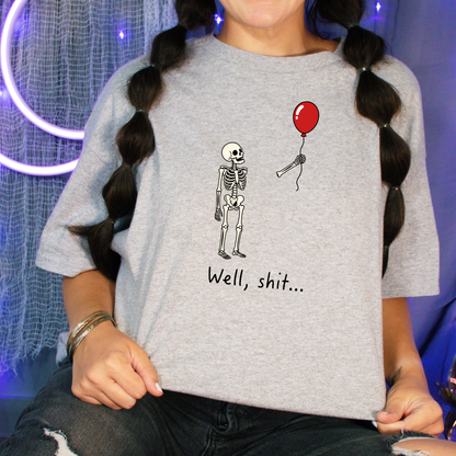 Wholesale Skeleton Red Balloon Graphic Tee- Grey
