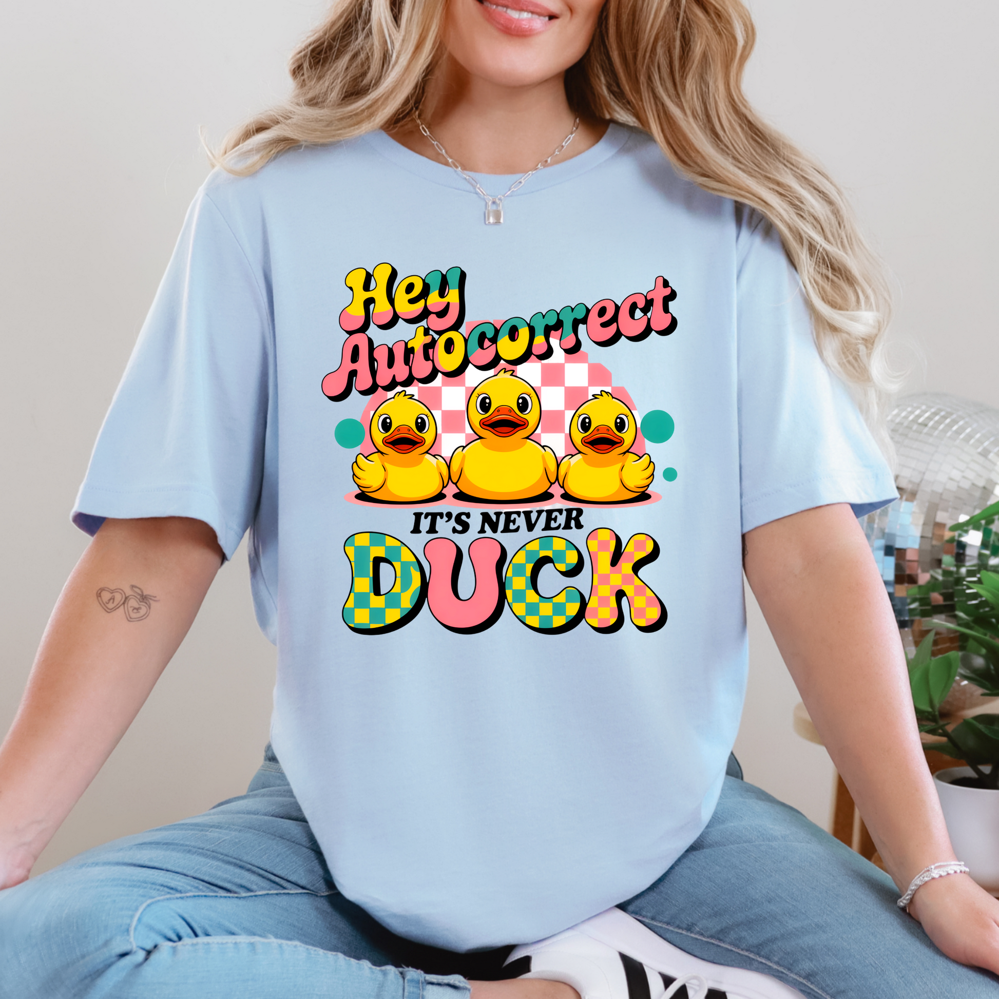 Wholesale Hey Autocorrect Graphic Tee - Baby Blue Tee