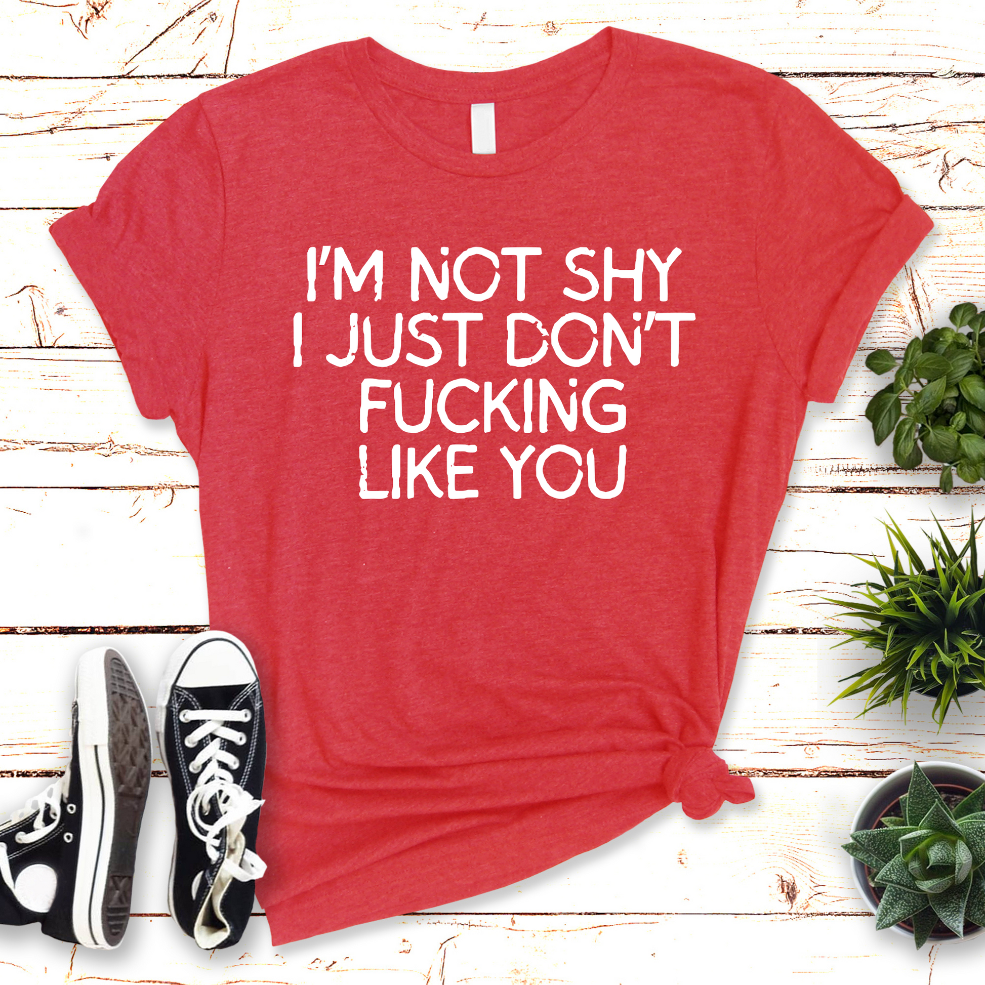 Wholesale I'm not shy Graphic Tee - Heather Red Tee