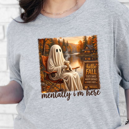 Wholesale Fall Mentally I'm Here Graphic Tee - Grey
