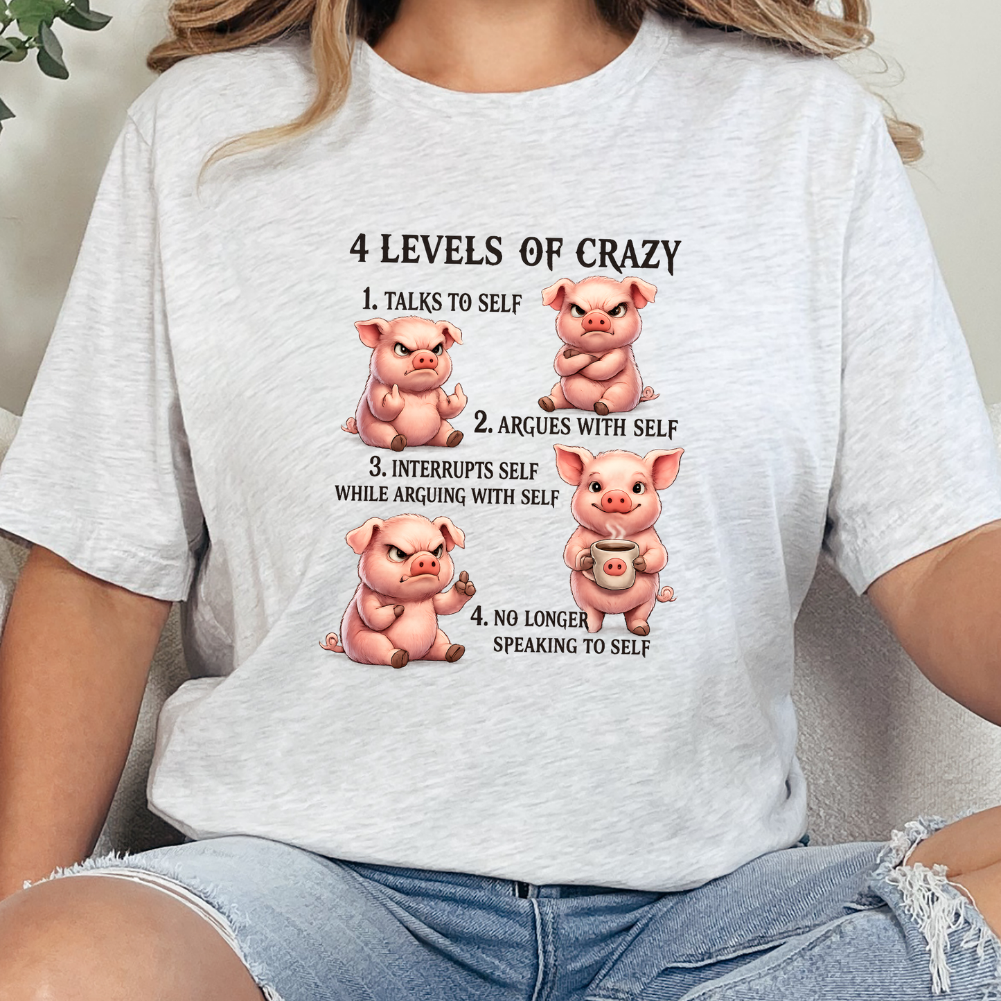 Wholesale 4 Levels of Crazy Graphic Tee - Ash Tee