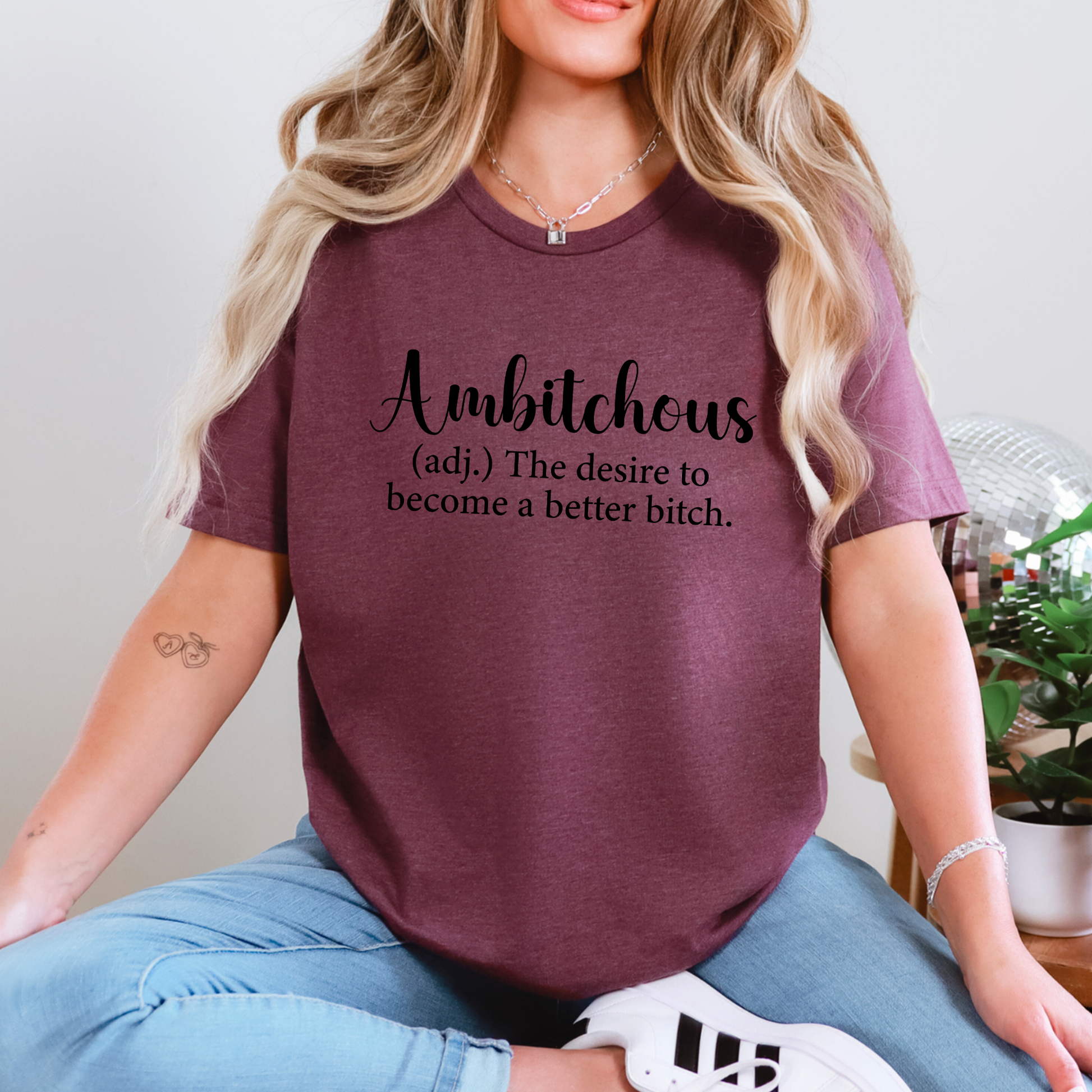 Wholesale Ambitchous Definition Graphic Tee - Heather Maroon Tee