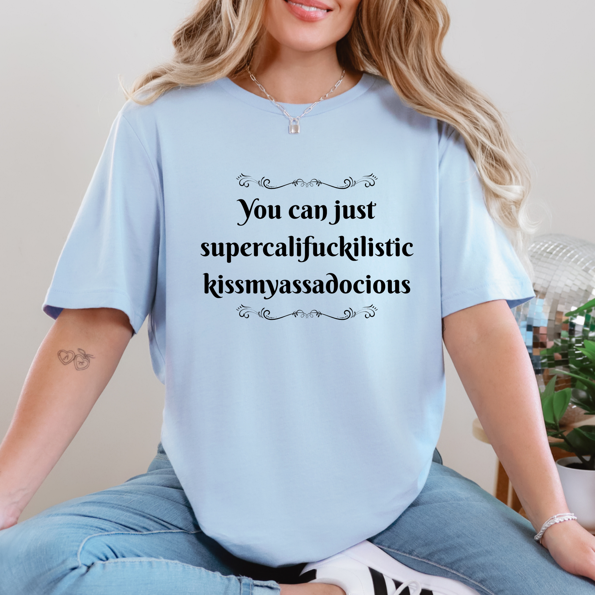 Wholesale You Can Just Super Graphic Tee - Baby Blue Tee
