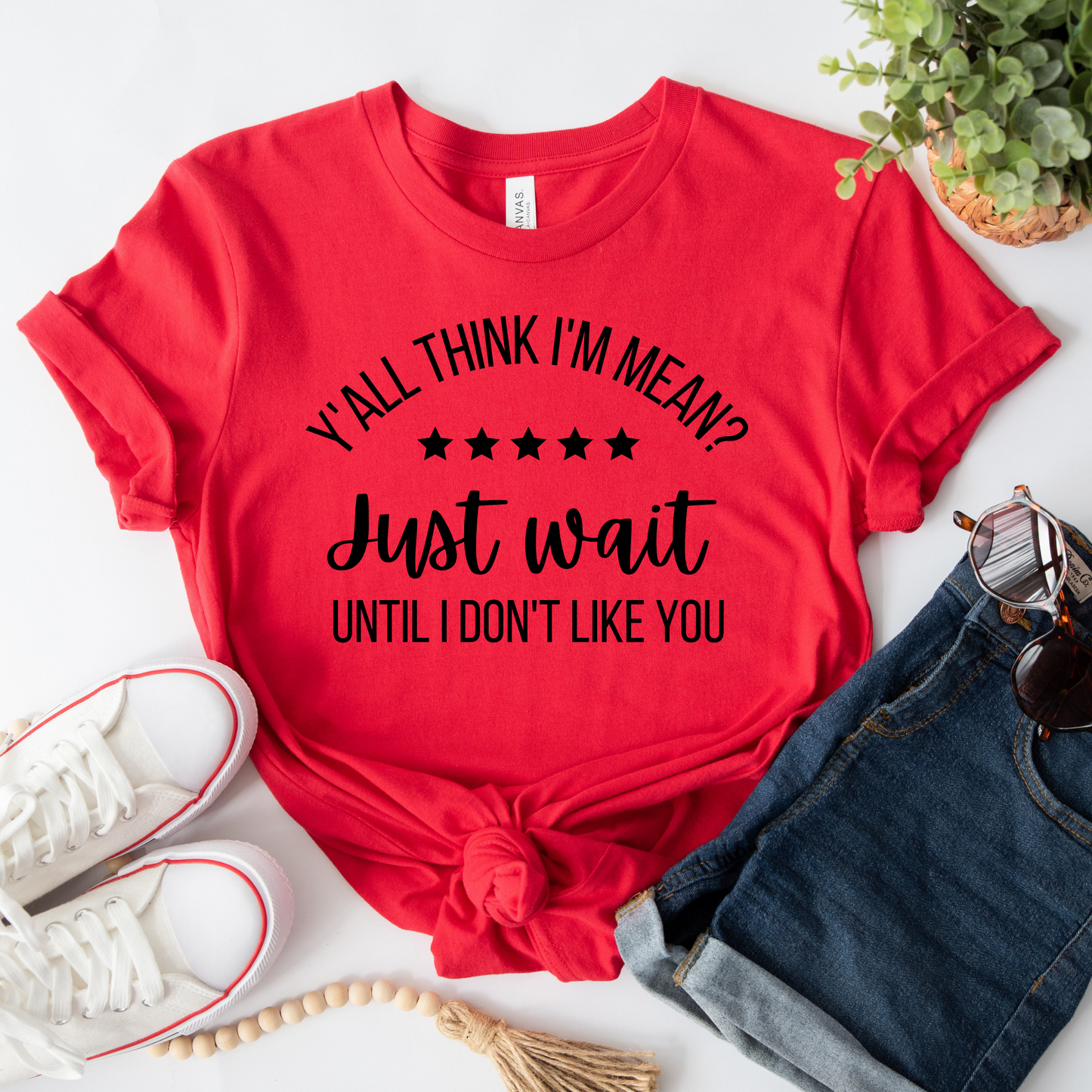 Wholesale Y'all think i'm mean Graphic Tee - Red Tee
