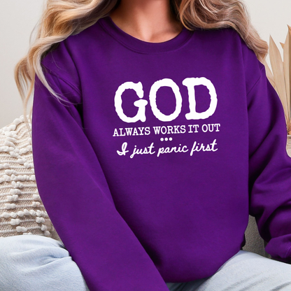 Wholesale God Always Works It Out Graphic Sweatshirt - Purple