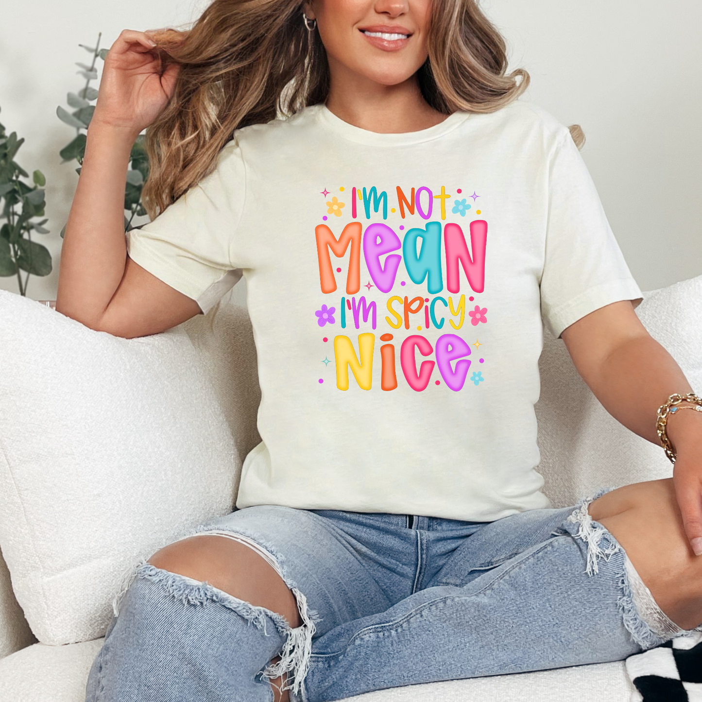 Wholesale I'm Not Mean Graphic Tee - Natural Tee