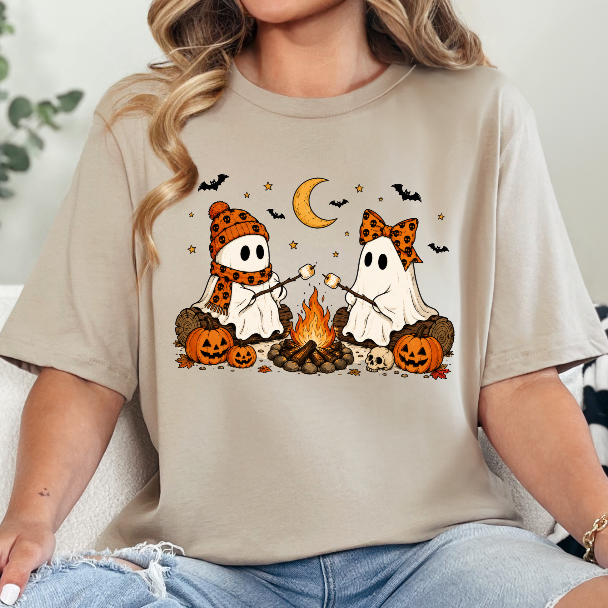 Wholesale Camping Ghosts Graphic Tee - Tan