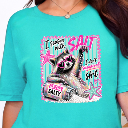 Wholesale Season with Salt Raccoon Graphic Tee - Heather Sea Green