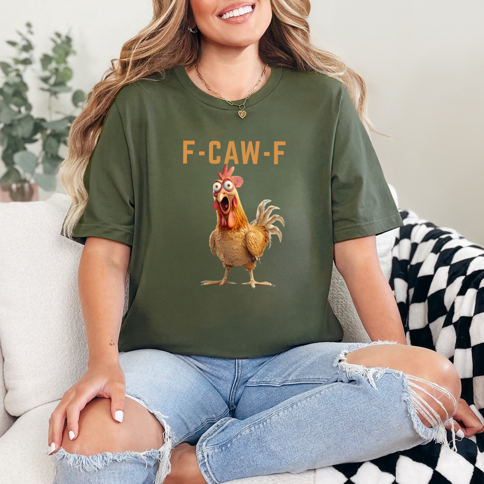 Wholesale F-Caw-F Chicken Graphic Tee - Military Green Tee