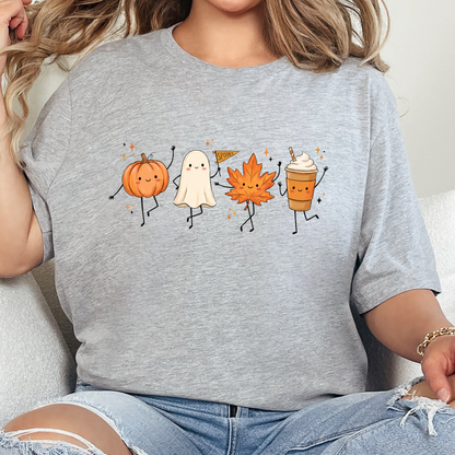 Wholesale Dancing Fall Friends Graphic Tee - Grey
