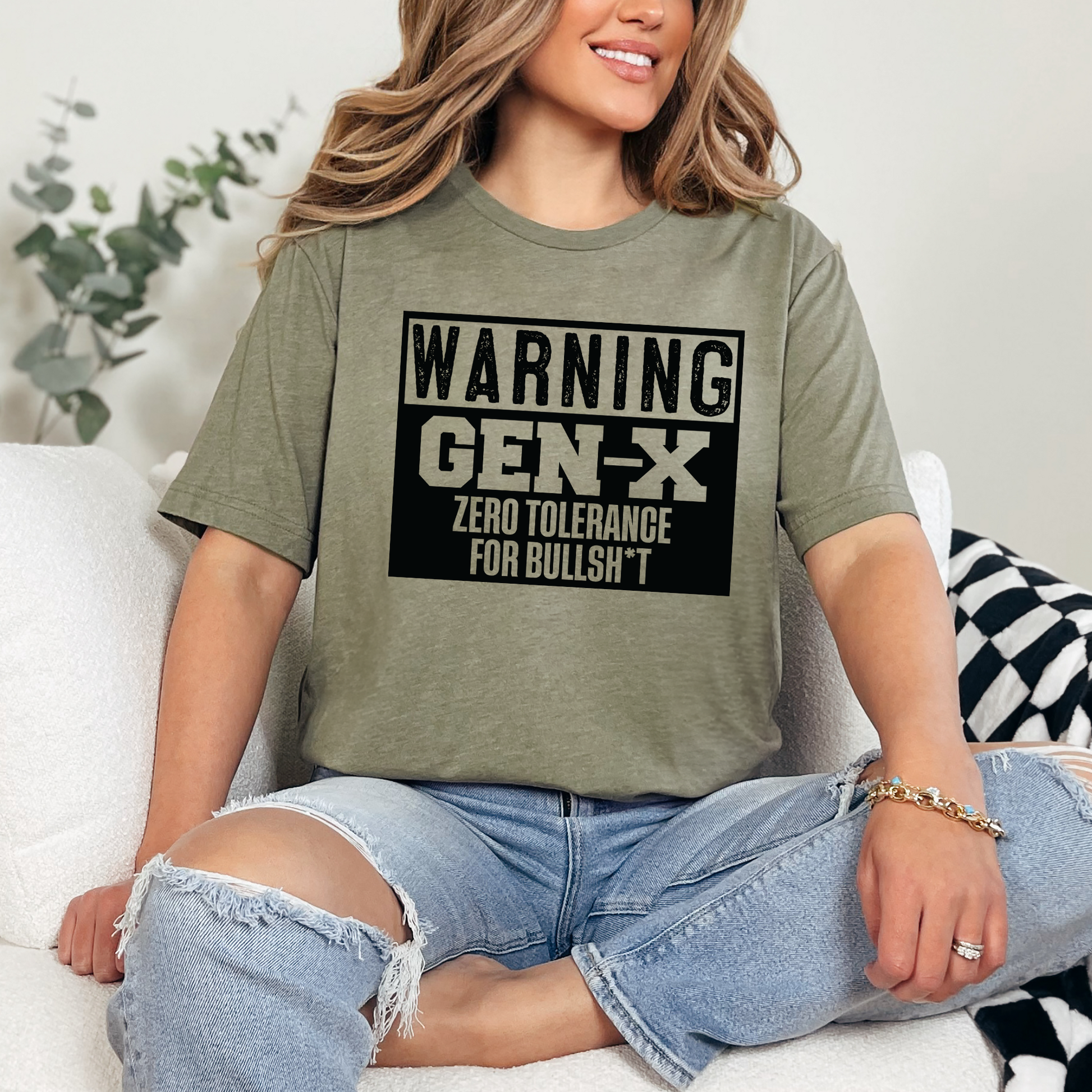 Wholesale Warning Gen-X Graphic Tee - Heather Olive Tee