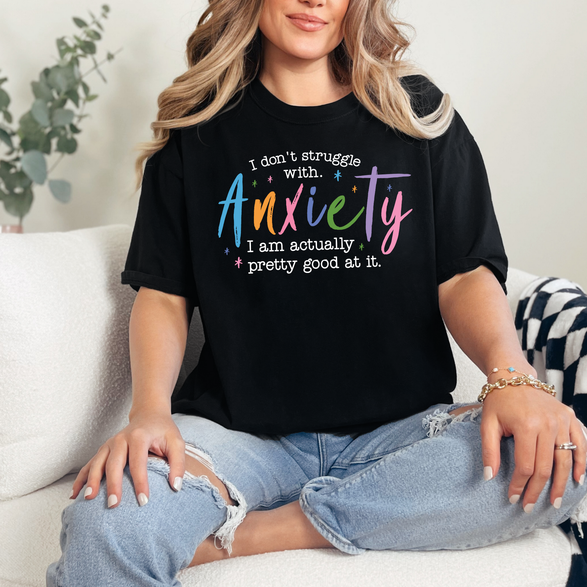 Wholesale I Don't Struggle with Anxiety Graphic Tee - Black Tee