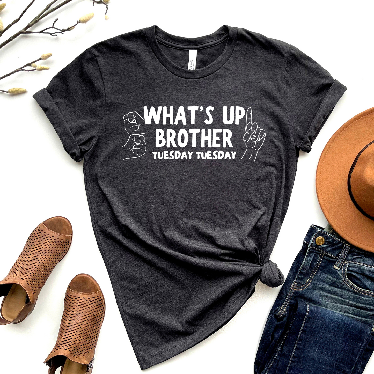 Wholesale What's up Brother Graphic Tee - Navy Tee