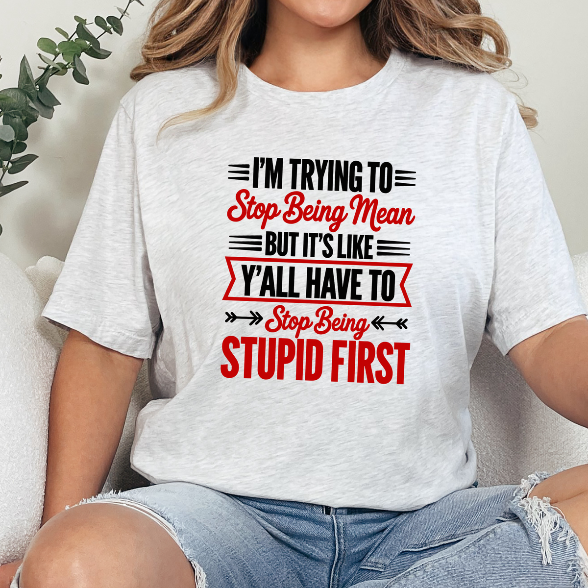 Wholesale Trying to Stop Being Mean Graphic Tee - Ash