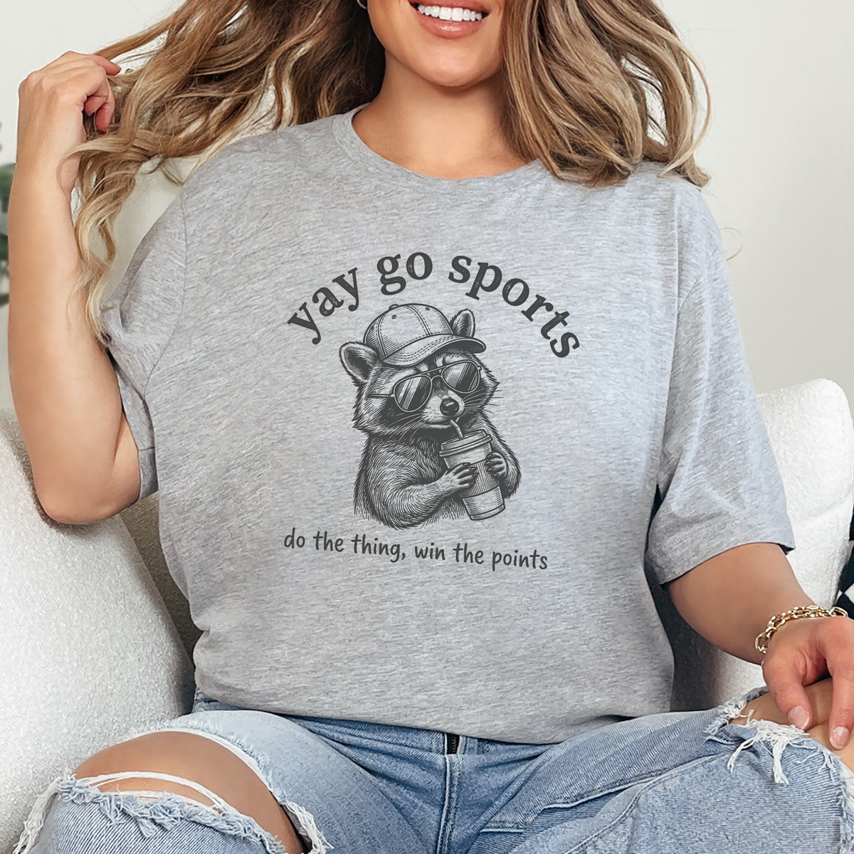 Wholesale Yay Go Sports Raccoon Graphic Tee - Grey