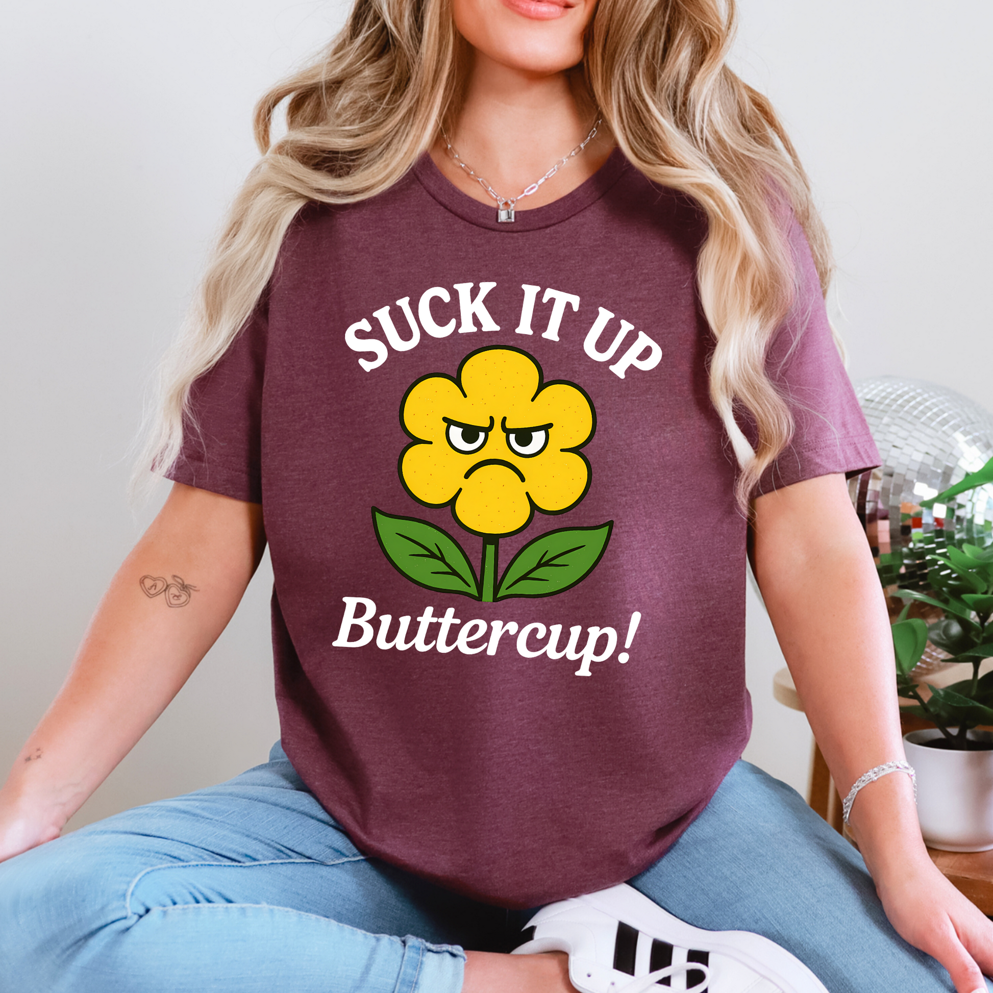 Wholesale Suck It Up Buttercup Graphic Tee - Heather Maroon Tee