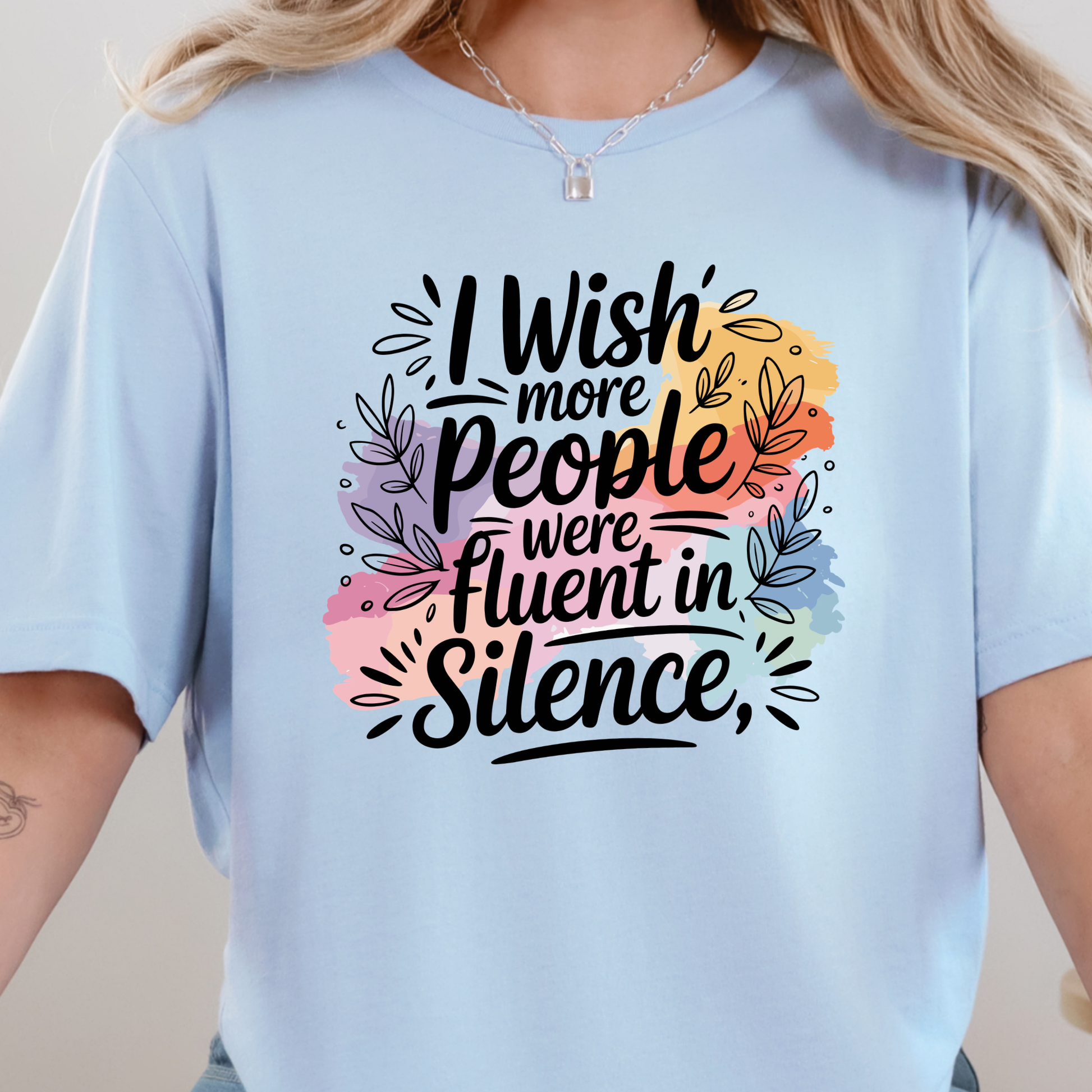 Wholesale Fluent in Silence Graphic Tee - Baby Blue