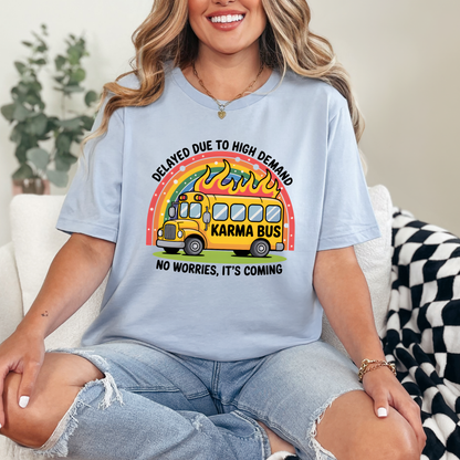 Wholesale Karma Bus Graphic Tee - Baby Blue Tee