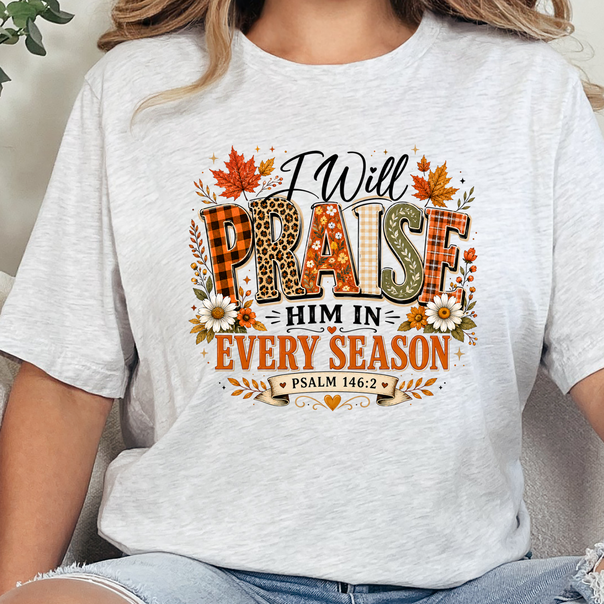 Wholesale Praise Him Every Season FALL Graphic Tee - Ash