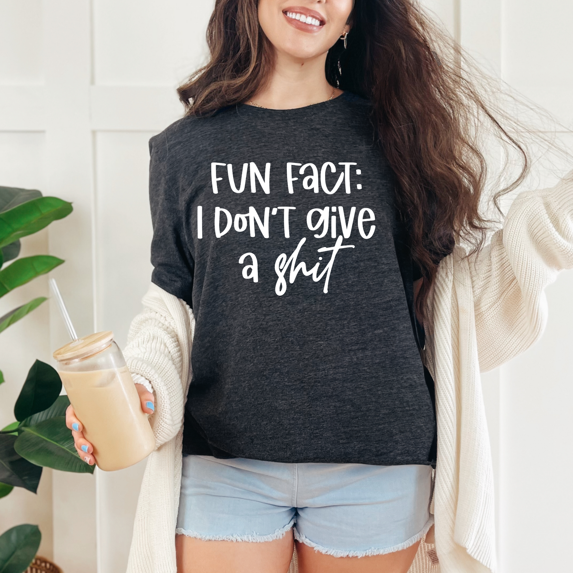 Wholesale I Don't Give a Shit Graphic Tee - Heather Dark Grey Tee