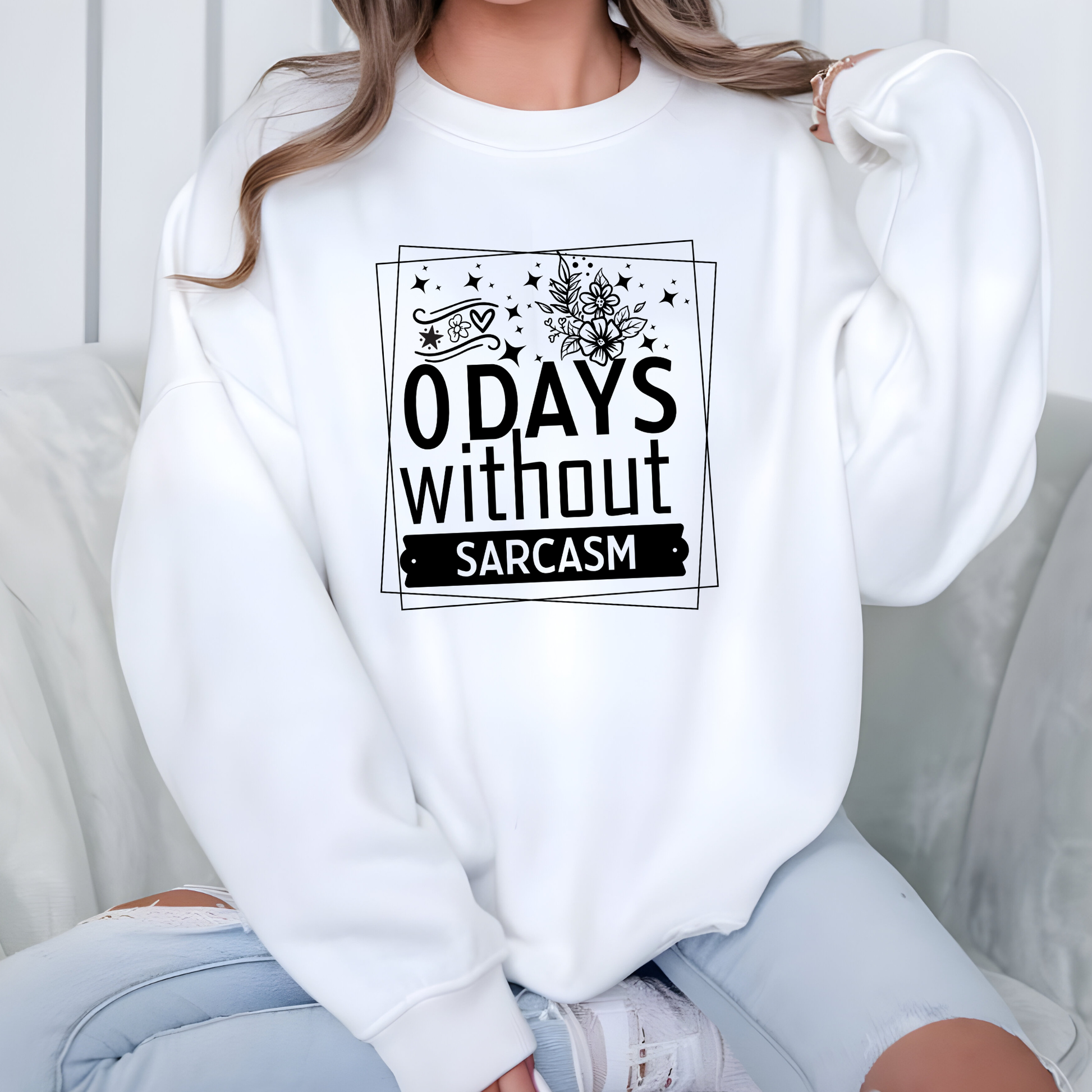 Wholesale Without Sarcasm Floral Sweatshirt - White Sweatshirt