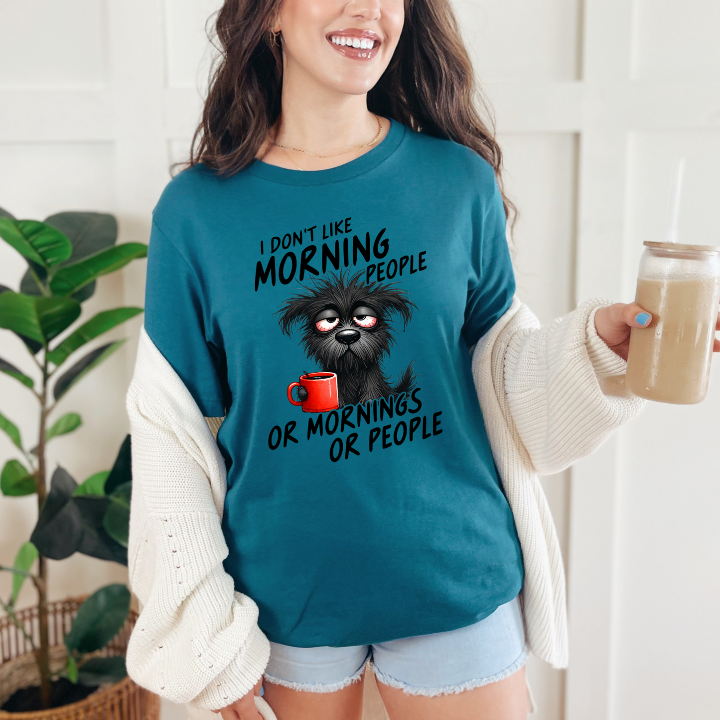 Wholesale Don't Like Morning People Graphic Tee - Deep Teal Tee