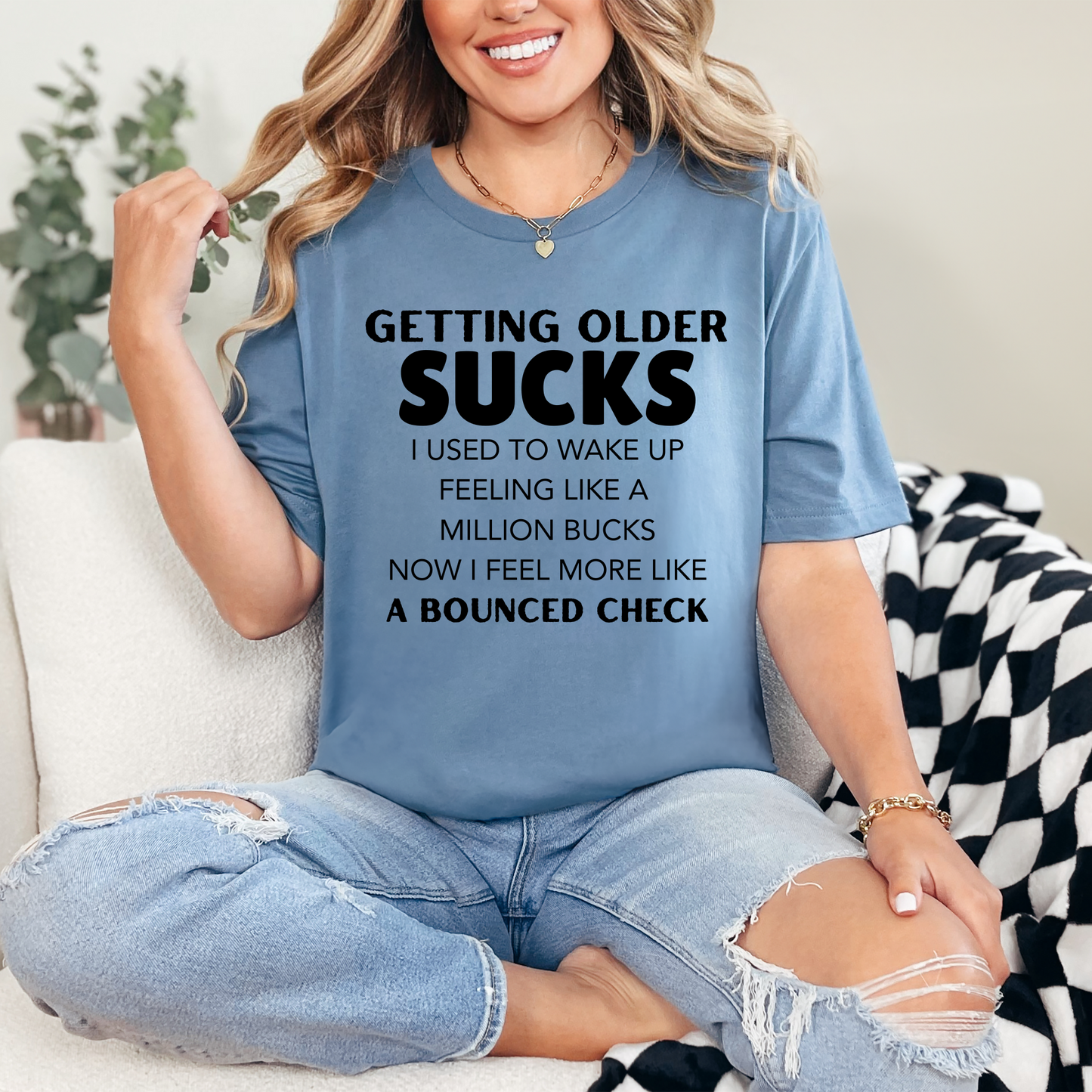 Wholesale Getting Older Graphic Tee - Steel Blue Tee