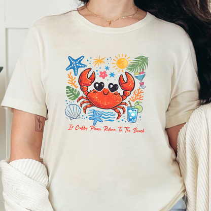 Wholesale Crabby Beach Graphic Tee - Natural Tee