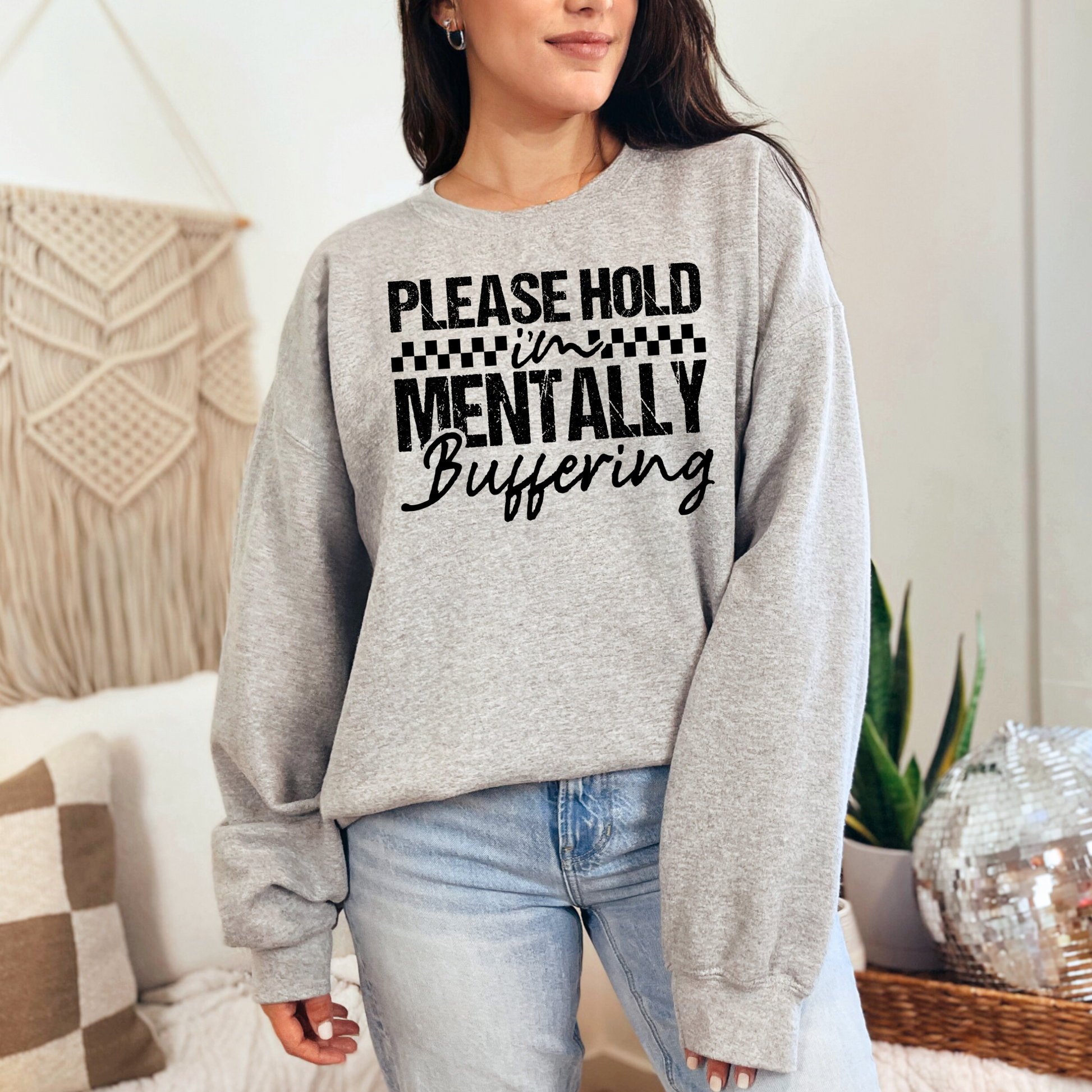 Wholesale Mentally Buffering Graphic Tee - Grey Sweatshirt