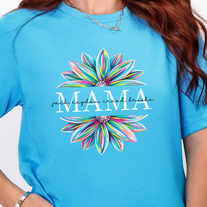 Wholesale Custom Floral Mama with Names Graphic Tee - Heather Aqua Tee