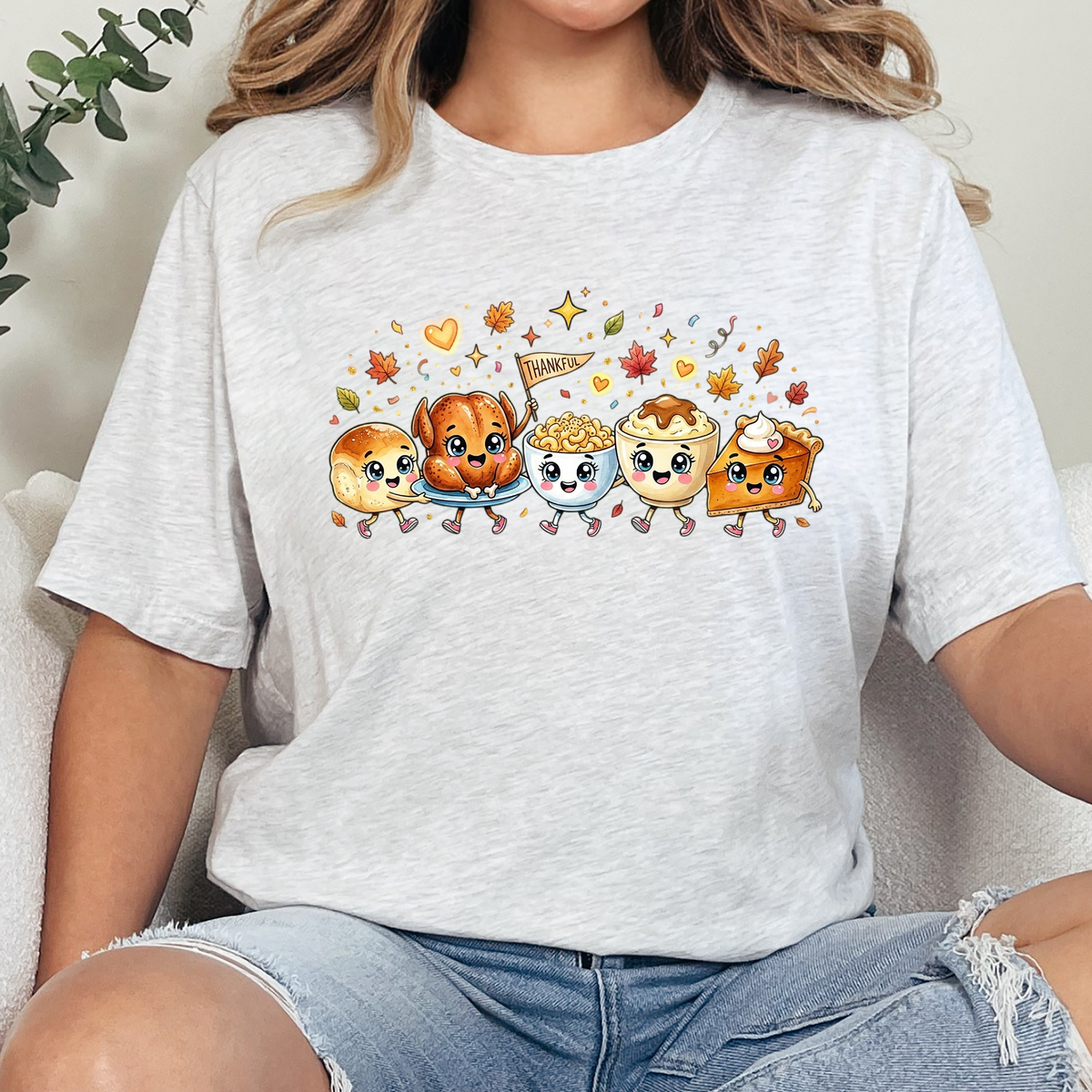 Wholesale Thanksgiving Doodles Graphic Tee - Ash