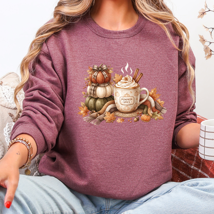 Wholesale Pumpkin Spice Fall Graphic Sweatshirt - Heather Maroon