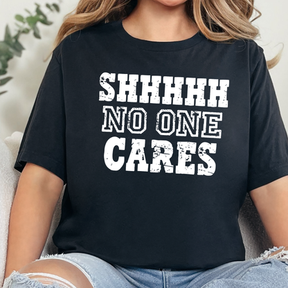 Wholesale Shh No One Cares Graphic Tee - Heather Black