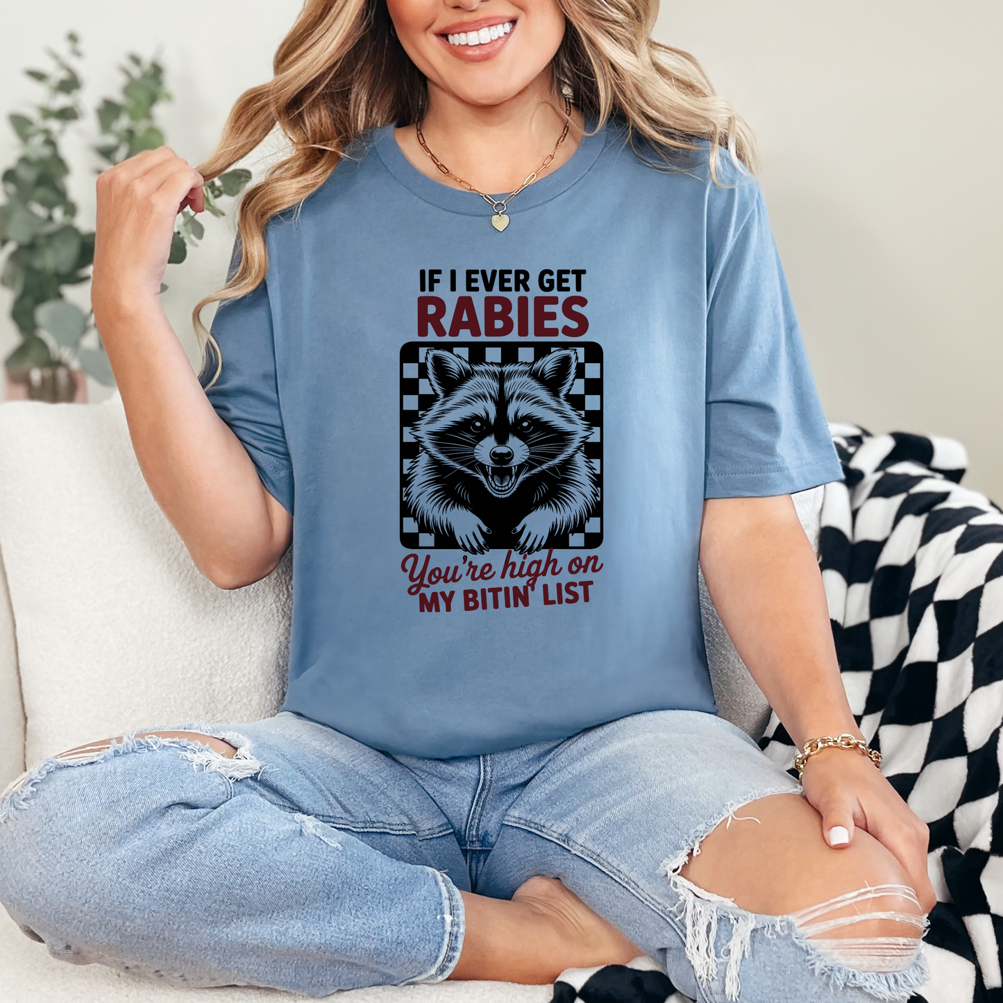 Wholesale Raccoon Rabies Graphic Tee - Steel Blue Tee